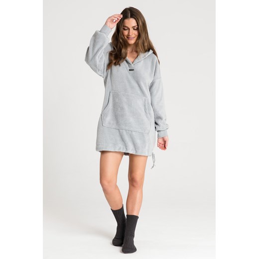 Pluszowa bluza oversize z kieszenią kangurek - popielata ze sklepu Cudmoda w kategorii Bluzy damskie - zdjęcie 179651474