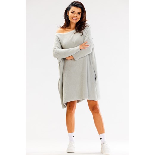 Sukienka oversize z długimi rękawami - szara ze sklepu Cudmoda w kategorii Sukienki - zdjęcie 179651530