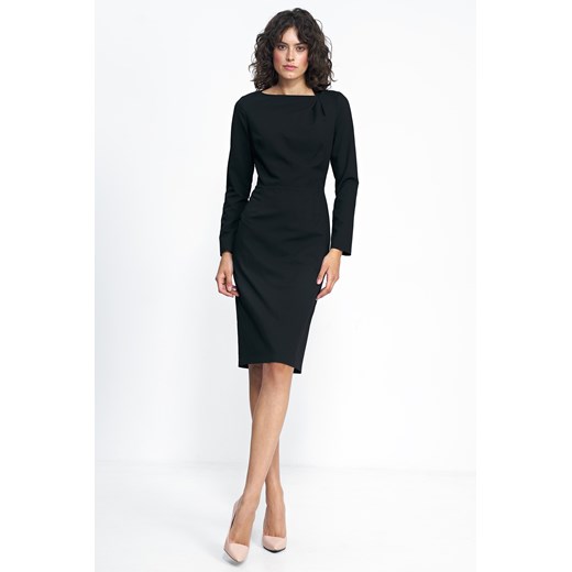 Elegancka sukienka z zakładkami w dekolcie - czarna ze sklepu Cudmoda w kategorii Sukienki - zdjęcie 179651544