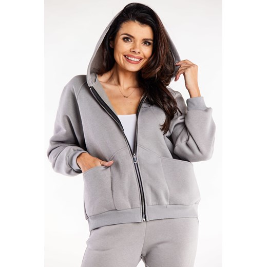 Sportowa bluza damska z kapturem - szara ze sklepu Cudmoda w kategorii Bluzy damskie - zdjęcie 179651581