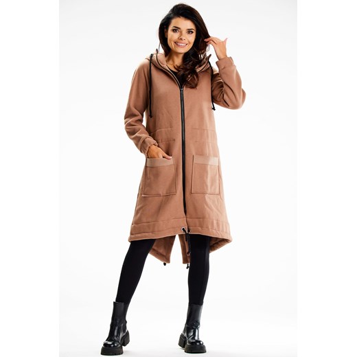 Długa bluza sportowa typu parka - beżowa ze sklepu Cudmoda w kategorii Bluzy damskie - zdjęcie 179651624