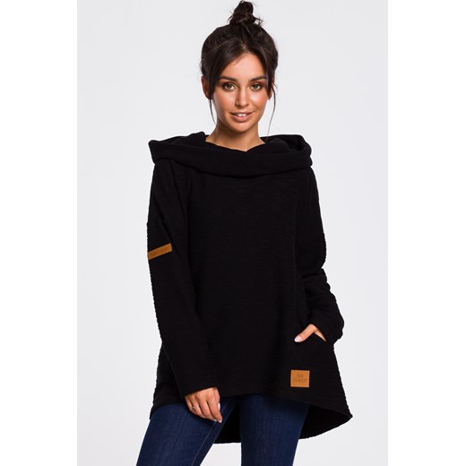 Bluza z szerokim kołnierzem i kapturem - czarna ze sklepu Cudmoda w kategorii Bluzy damskie - zdjęcie 179652464