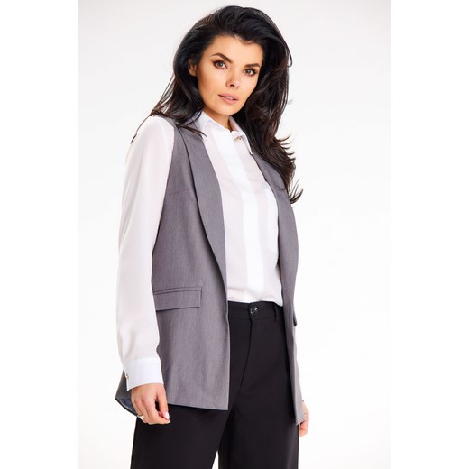 Elegancka kamizelka z kołnierzem szalowym - szara ze sklepu Cudmoda w kategorii Kamizelki damskie - zdjęcie 179652563