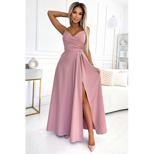 Elegancka sukienka maxi na ramiączkach - brudno-różowa ze sklepu Cudmoda w kategorii Sukienki - zdjęcie 179652813
