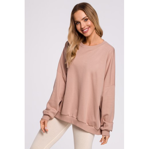Bluza oversize ze ściągaczem na dole – mocca ze sklepu Cudmoda w kategorii Bluzy damskie - zdjęcie 179653963