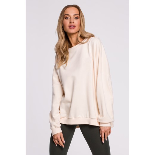 Bluza oversize ze ściągaczem na dole – waniliowa ze sklepu Cudmoda w kategorii Bluzy damskie - zdjęcie 179653964