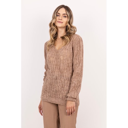 Sweter ażurowy w warkocze – mocca ze sklepu Cudmoda w kategorii Swetry damskie - zdjęcie 179654012