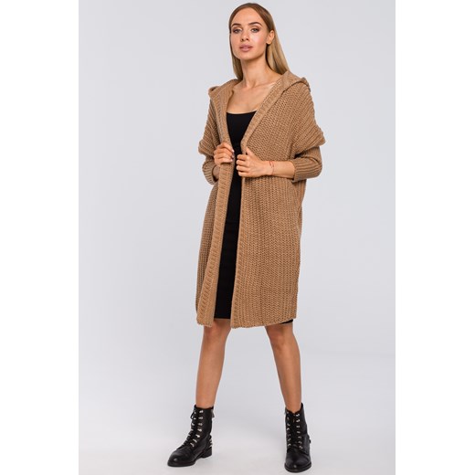 Kardigan oversize z kapturem - kamelowy ze sklepu Cudmoda w kategorii Swetry damskie - zdjęcie 179654071