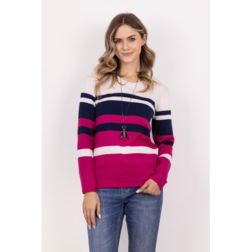 Sweter damski w paski - amarantowy ze sklepu Cudmoda w kategorii Swetry damskie - zdjęcie 179654120