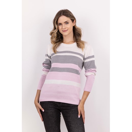Sweter damski w paski - różowy ze sklepu Cudmoda w kategorii Swetry damskie - zdjęcie 179654122