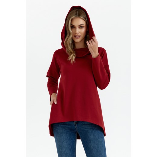 Bluza z szerokim kołnierzem i kapturem - bordowa ze sklepu Cudmoda w kategorii Bluzy damskie - zdjęcie 179654164