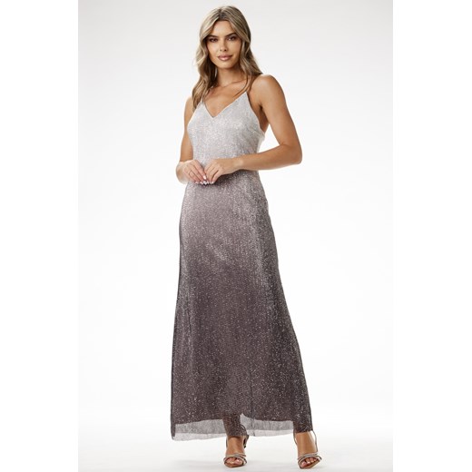 Elegancka sukienka cekinowa maxi na ramiączkach - srebrna ze sklepu Cudmoda w kategorii Sukienki - zdjęcie 179654493