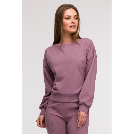Bluza damska z otwartymi plecami - wrzosowa ze sklepu Cudmoda w kategorii Bluzy damskie - zdjęcie 179654884