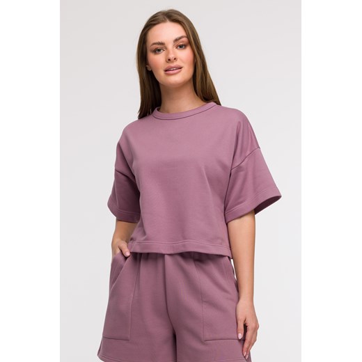 Bluza oversize z krótkimi rękawami - wrzosowa One Size Cudmoda
