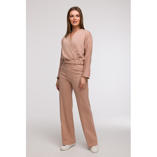 Spodnie dresowe z nogawkami typu wide leg - mocca ze sklepu Cudmoda w kategorii Spodnie damskie - zdjęcie 179654900
