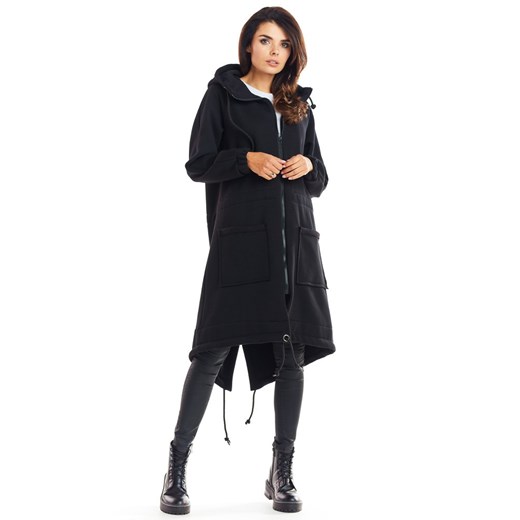 Bluza parka zapinana na zamek - czarna ze sklepu Cudmoda w kategorii Bluzy damskie - zdjęcie 179655120