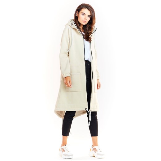 Bluza parka zapinana na zamek - beżowa ze sklepu Cudmoda w kategorii Bluzy damskie - zdjęcie 179655121