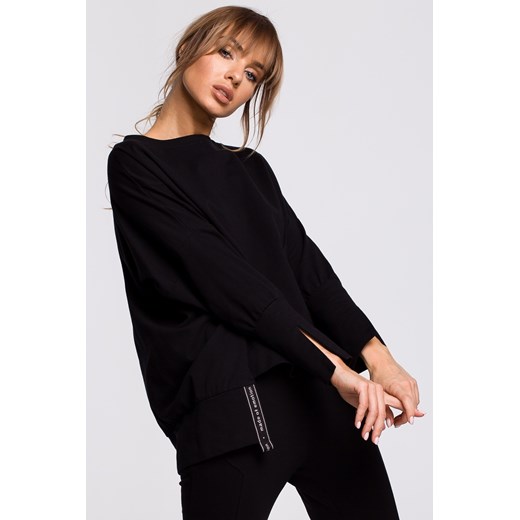 Bluza z rozcięciami na bokach i lampasem - czarna ze sklepu Cudmoda w kategorii Bluzy damskie - zdjęcie 179655442