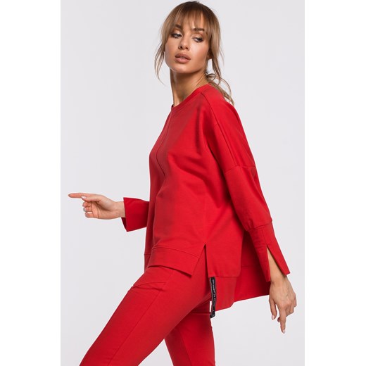 Bluza z rozcięciami na bokach i lampasem - czerwona ze sklepu Cudmoda w kategorii Bluzy damskie - zdjęcie 179655443