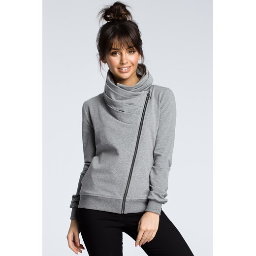 Bluza z ukośnym zamkiem - szara ze sklepu Cudmoda w kategorii Bluzy damskie - zdjęcie 179655571