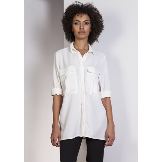 Elegancka koszula oversize - ecru ze sklepu Cudmoda w kategorii Koszule damskie - zdjęcie 179655680