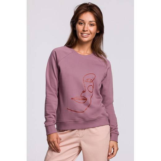 Stylowa bluza z nadrukiem - wrzosowa ze sklepu Cudmoda w kategorii Bluzy damskie - zdjęcie 179655830