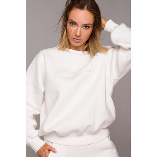 Bluza szeroka z haftem - ecru ze sklepu Cudmoda w kategorii Bluzy damskie - zdjęcie 179655894