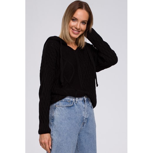 Sweter z kapturem - czarny ze sklepu Cudmoda w kategorii Swetry damskie - zdjęcie 179655910