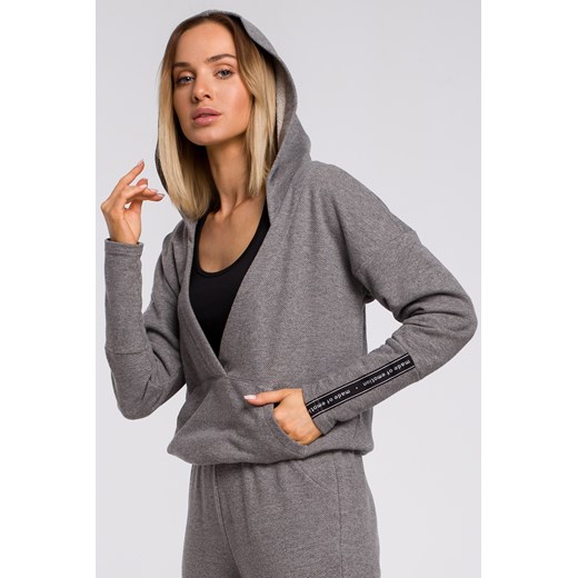 Bluza z kieszenią kangurek i kapturem - szara ze sklepu Cudmoda w kategorii Bluzy damskie - zdjęcie 179656002