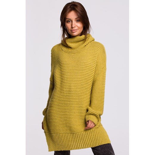 Sweter oversize z golfem - limonkowy ze sklepu Cudmoda w kategorii Swetry damskie - zdjęcie 179656034