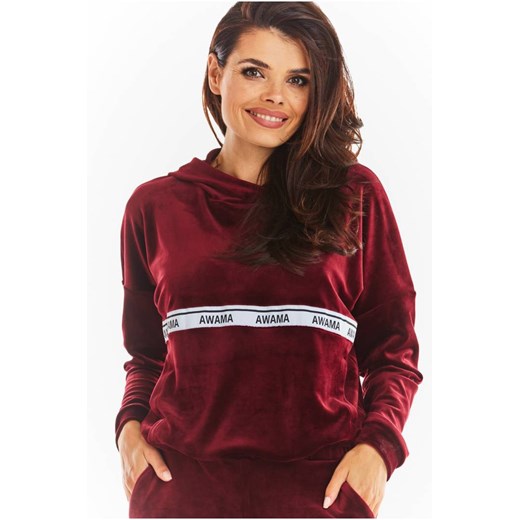 Ciepła bluza z weluru - bordowa ze sklepu Cudmoda w kategorii Bluzy damskie - zdjęcie 179656183