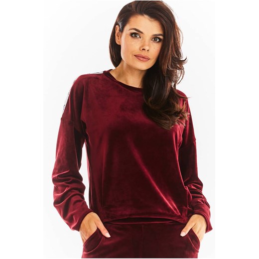 Prosta bluza z lampasami - bordowa ze sklepu Cudmoda w kategorii Bluzy damskie - zdjęcie 179656193