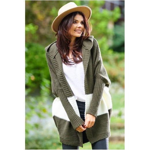 Ciepły kardigan oversize - khaki ze sklepu Cudmoda w kategorii Swetry damskie - zdjęcie 179656273