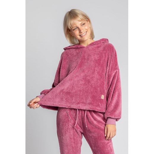 Pluszowa bluza z kapturem - wrzosowa ze sklepu Cudmoda w kategorii Bluzy damskie - zdjęcie 179656290