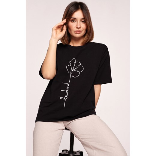 Klasyczny t-shirt z nadrukiem - czarny ze sklepu Cudmoda w kategorii Bluzki damskie - zdjęcie 179656630