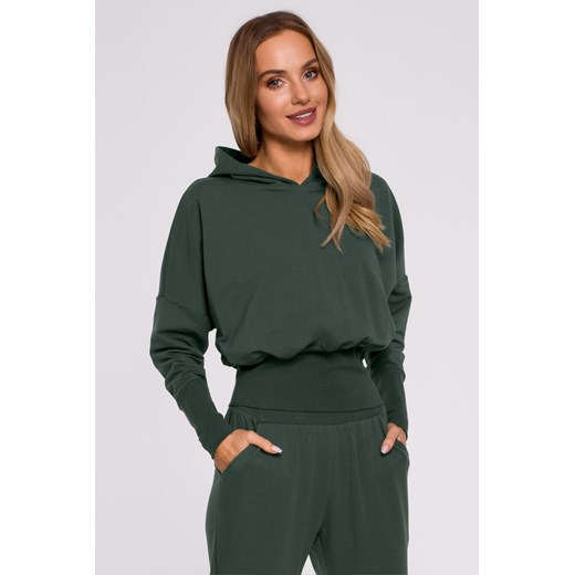 Bluza z kapturem i wysokim ściągaczem - militarno-zielona ze sklepu Cudmoda w kategorii Bluzy damskie - zdjęcie 179656682
