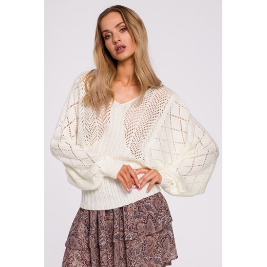 Sweter z rękawami nietoperzowymi - ecru ze sklepu Cudmoda w kategorii Swetry damskie - zdjęcie 179656691
