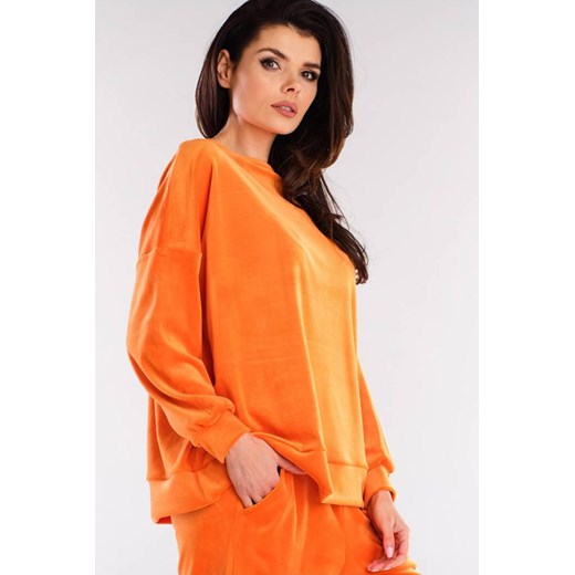 Bluza oversize z weluru - pomarańczowa ze sklepu Cudmoda w kategorii Bluzy damskie - zdjęcie 179656930