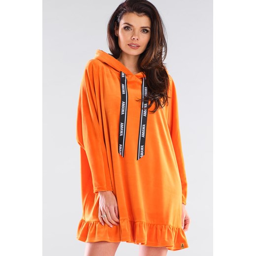 Welurowa bluza oversize z falbanką - pomarańczowa ze sklepu Cudmoda w kategorii Bluzy damskie - zdjęcie 179656962
