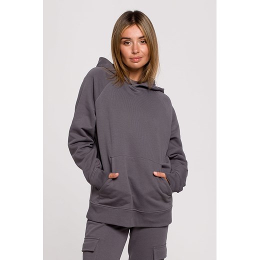 Bluza z kapturem i kieszenią kangurek - antracytowa ze sklepu Cudmoda w kategorii Bluzy damskie - zdjęcie 179657003