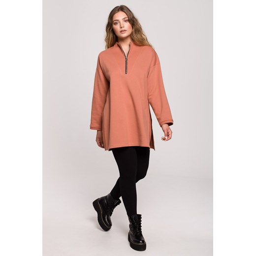 Bluza - tunika z zamkiem i rozporkami po bokach - ceglasta ze sklepu Cudmoda w kategorii Bluzy damskie - zdjęcie 179657010