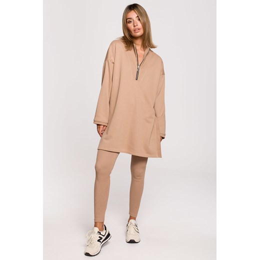 Bluza - tunika z zamkiem i rozporkami po bokach - orzechowa ze sklepu Cudmoda w kategorii Bluzy damskie - zdjęcie 179657011
