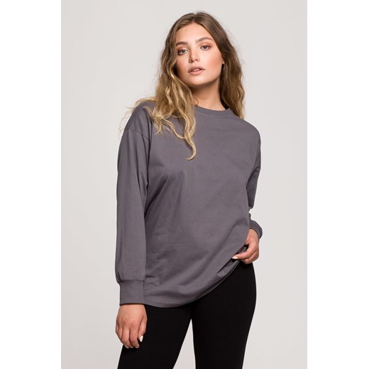 Bluzka longsleeve z nadrukiem - antracytowa ze sklepu Cudmoda w kategorii Bluzki damskie - zdjęcie 179657012