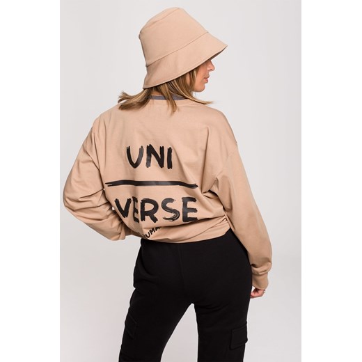 Bluzka longsleeve z nadrukiem - orzechowa ze sklepu Cudmoda w kategorii Bluzki damskie - zdjęcie 179657014