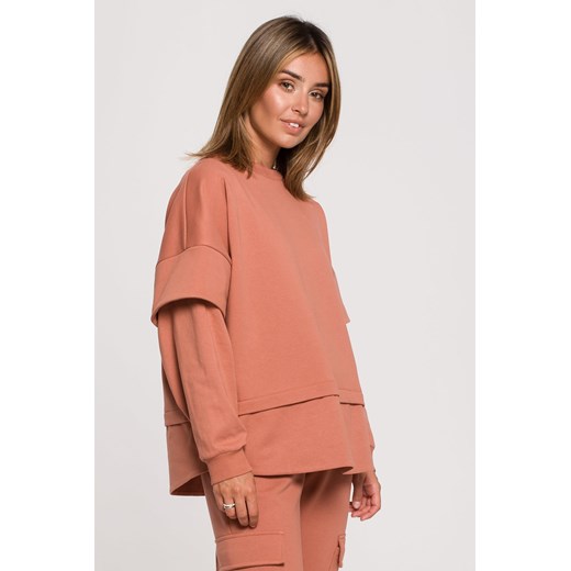 Bluza z warstwowymi rękawami unisex - ceglasta ze sklepu Cudmoda w kategorii Bluzy damskie - zdjęcie 179657032