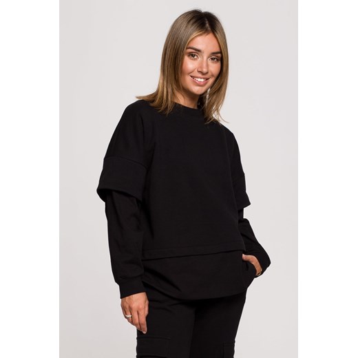 Bluza z warstwowymi rękawami unisex - czarna ze sklepu Cudmoda w kategorii Bluzy damskie - zdjęcie 179657033