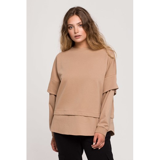 Bluza z warstwowymi rękawami unisex - orzechowa ze sklepu Cudmoda w kategorii Bluzy damskie - zdjęcie 179657034