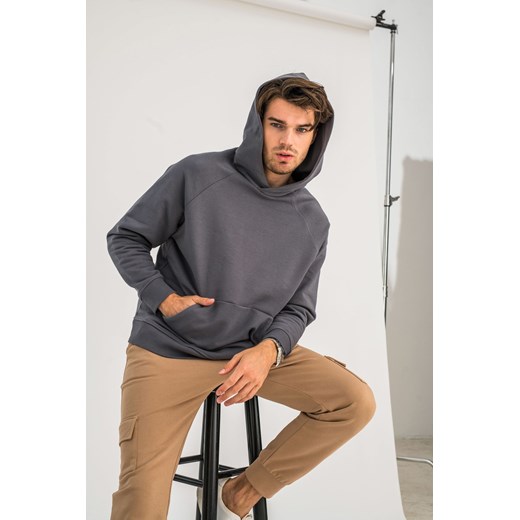 Bluza męska z kapturem i kieszenią kangurek - antracytowa ze sklepu Cudmoda w kategorii T-shirty męskie - zdjęcie 179657054