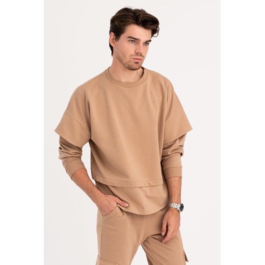 Bluza męska z warstwowymi rękawami - orzechowa ze sklepu Cudmoda w kategorii Bluzy męskie - zdjęcie 179657061