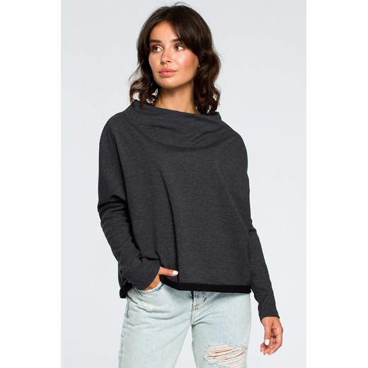 Bluza z dekoltem z tyłu - grafitowa ze sklepu Cudmoda w kategorii Bluzy damskie - zdjęcie 179657080